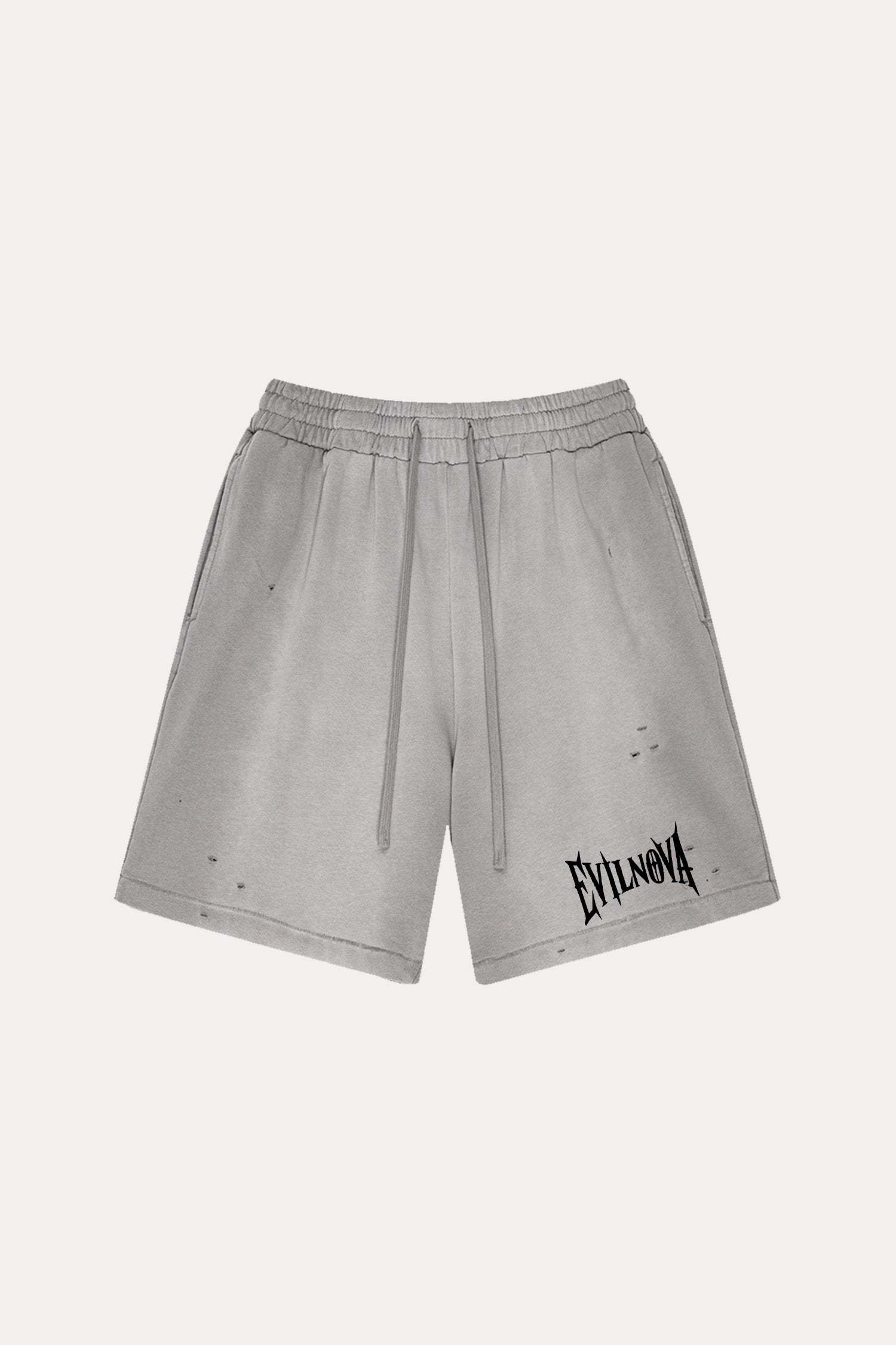 Evilnova Vintage Medium Gray Washed Distressed Tank Top & Sweatshorts Set-Evilnova