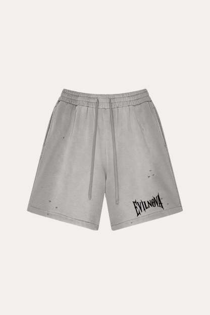 Evilnova Vintage Medium Gray Washed Distressed Tank Top & Sweatshorts Set-Evilnova