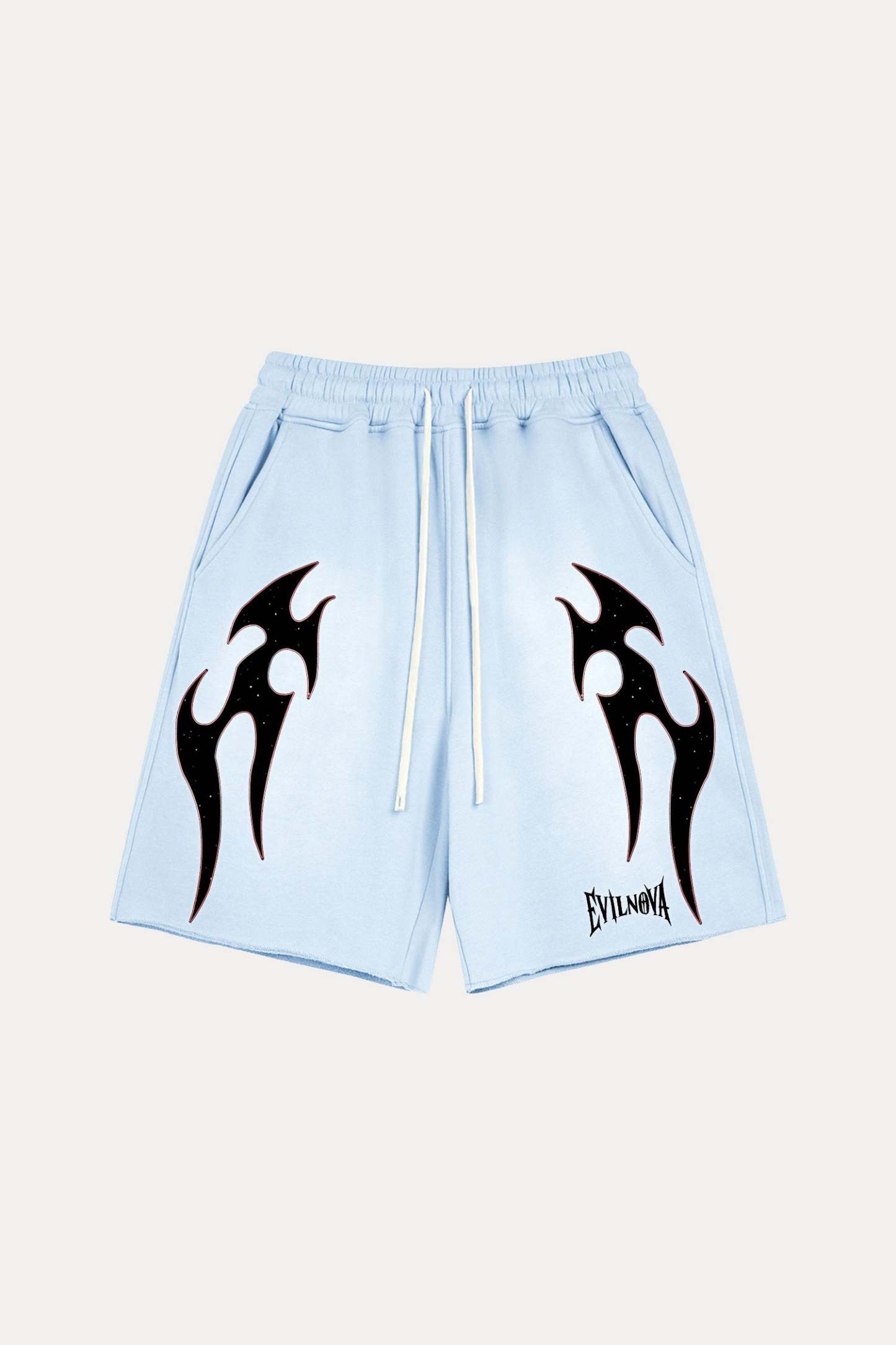 Evilnova Light Blue Flame Washed Raw-Hem Sweatshorts-Evilnova