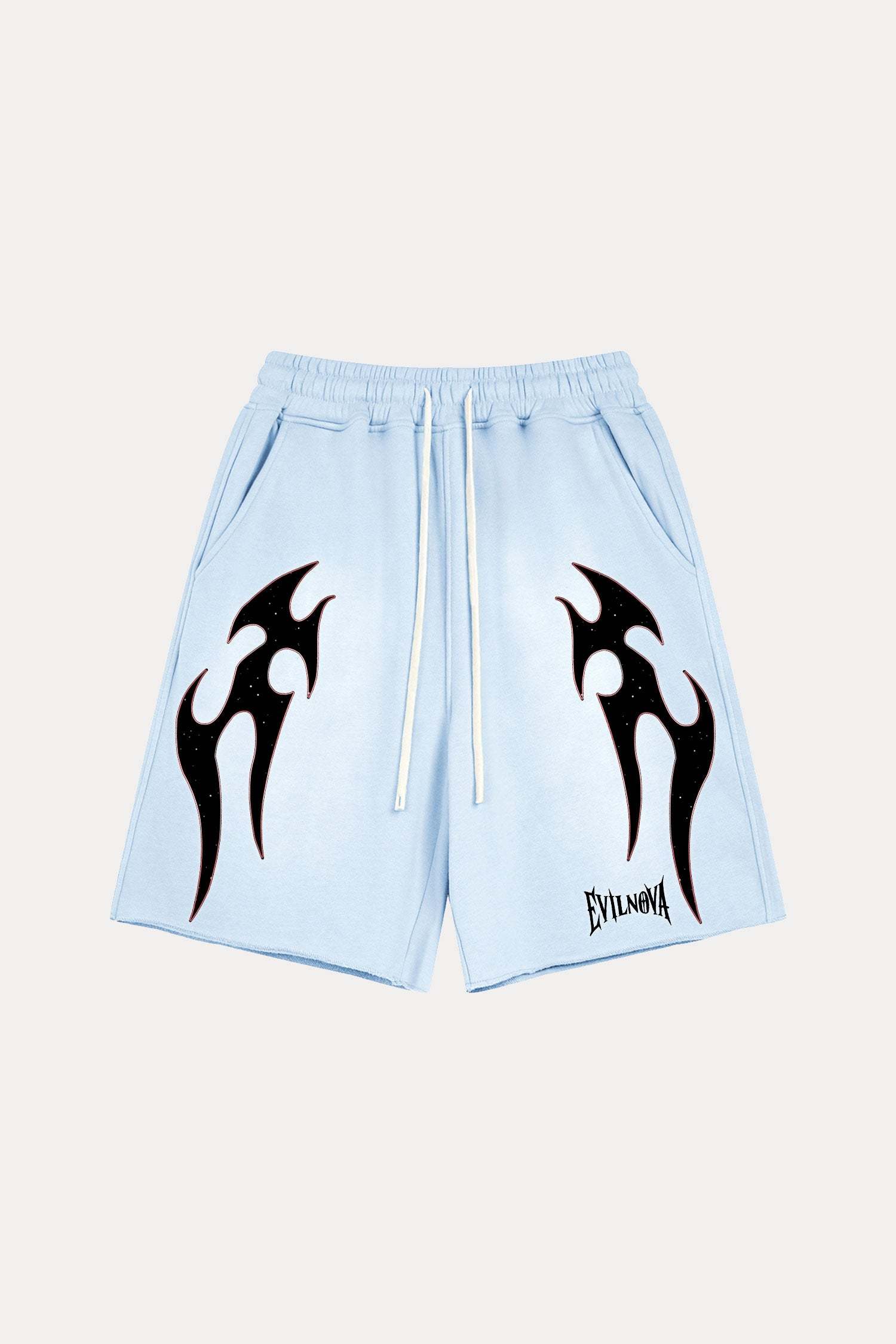 Evilnova Light Blue Flame Washed Raw-Hem Sweatshorts-Evilnova