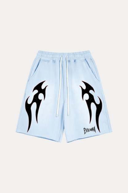 Evilnova Light Blue Flame Washed Raw-Hem Sweatshorts-Evilnova