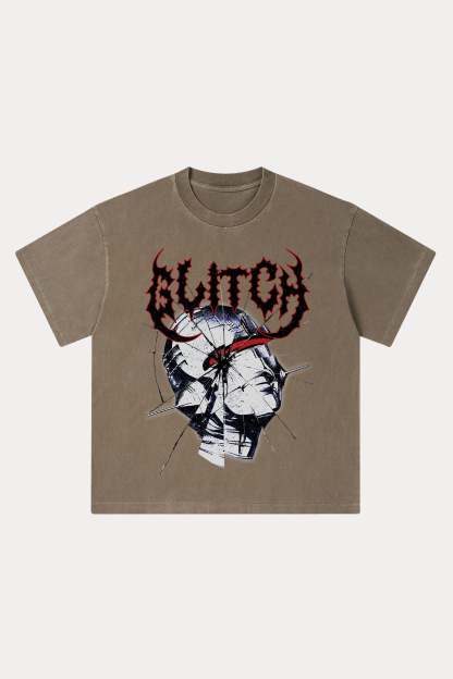 Evilnova Glitch Washed Streetwear T-Shirt-Evilnova