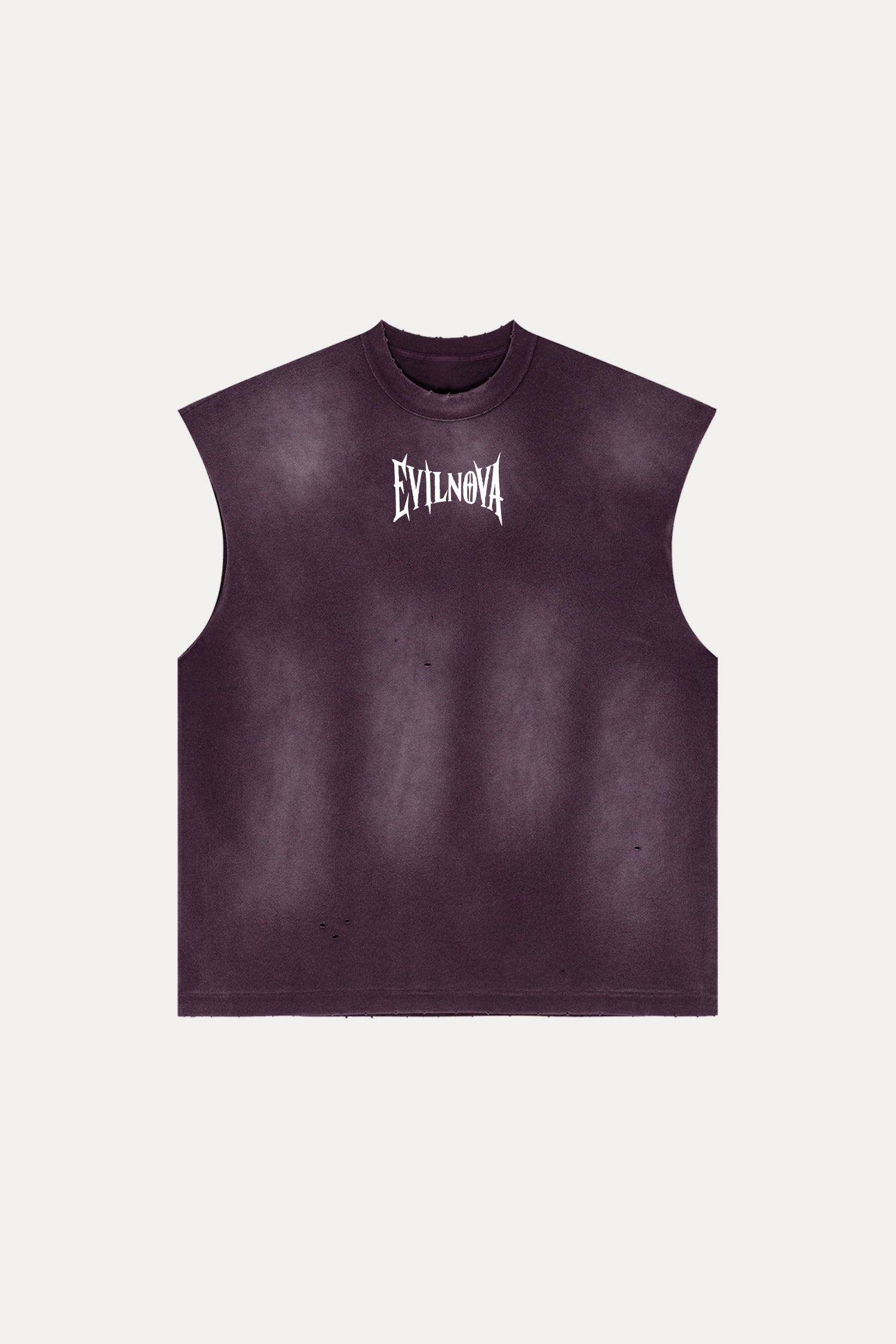 Evilnova Vintage Purple Washed Distressed Tank Top & Sweatshorts Set-Evilnova