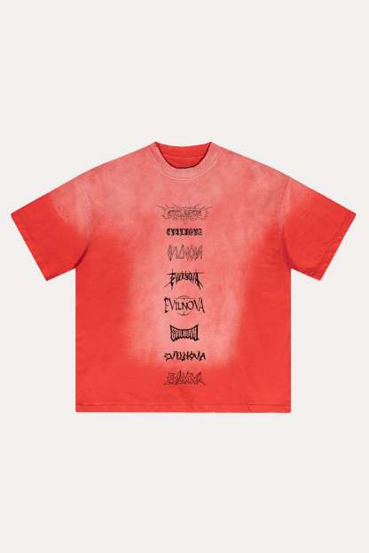 Evilnova Multi  Logo Distressed Washed T-Shirt-Evilnova
