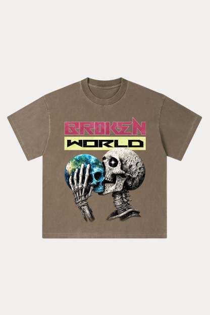 Evilnova Broken World Washed Streetwear T-Shirt-Evilnova
