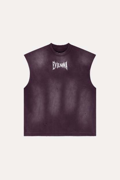 Evilnova Vintage Purple Washed Distressed Tank Top & Sweatshorts Set-Evilnova