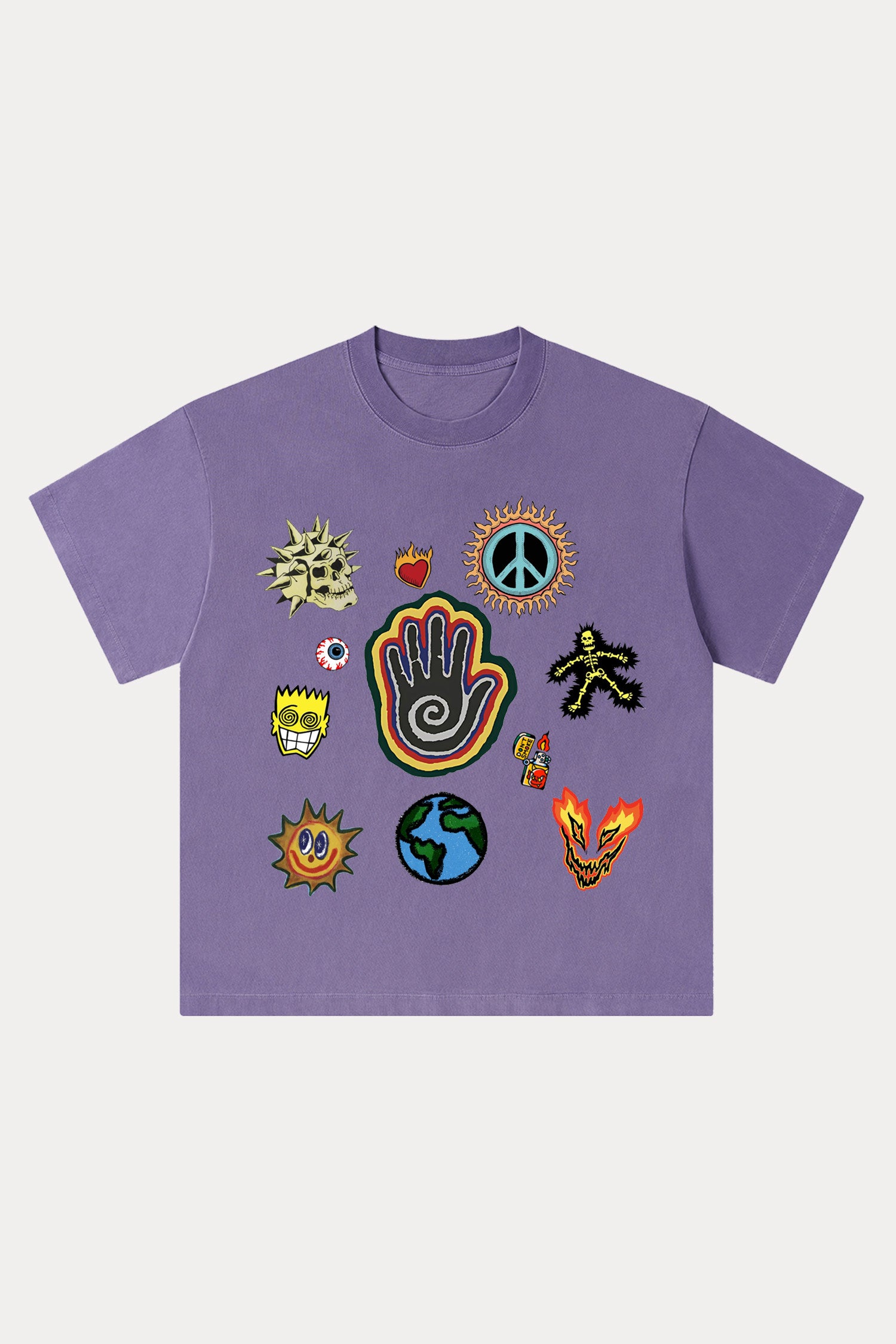 Evilnova Cartoon Elements Washed Streetwear T-Shirt-Evilnova