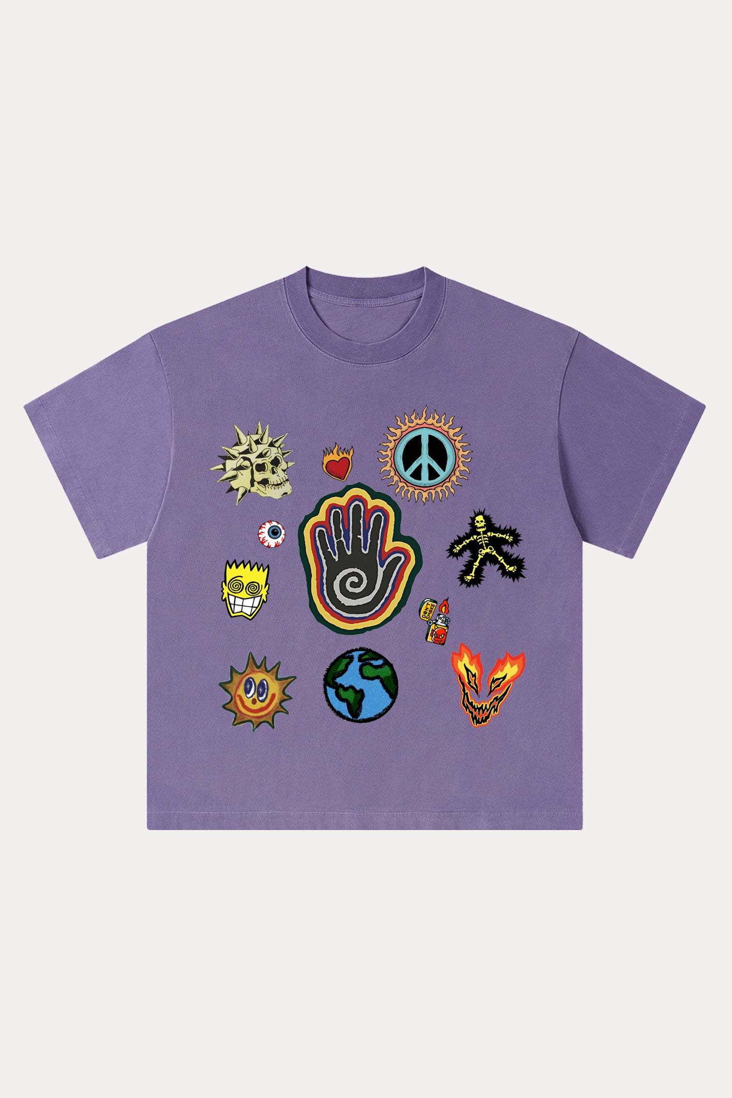 Evilnova Cartoon Elements Washed Streetwear T-Shirt-Evilnova