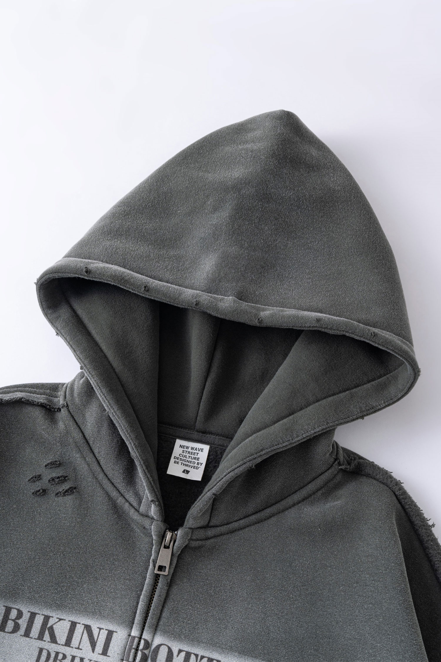 Evilnova BIKINI BOTTOM Distressed Washed Zipper Hoodie