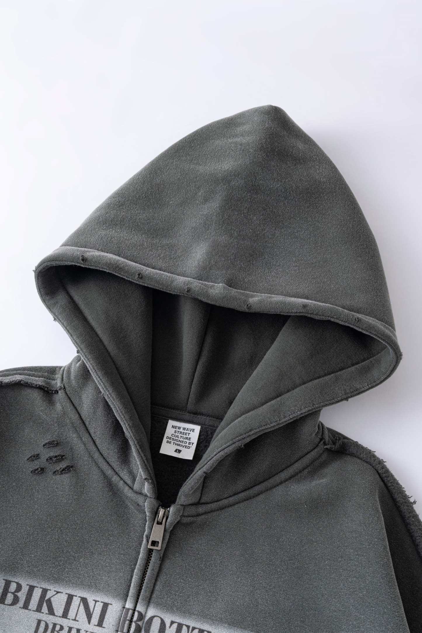 Evilnova BIKINI BOTTOM Distressed Washed Zipper Hoodie