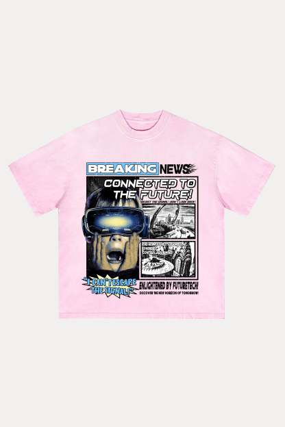 Evilnova Breaking News Distressed Washed T-Shirt-Evilnova