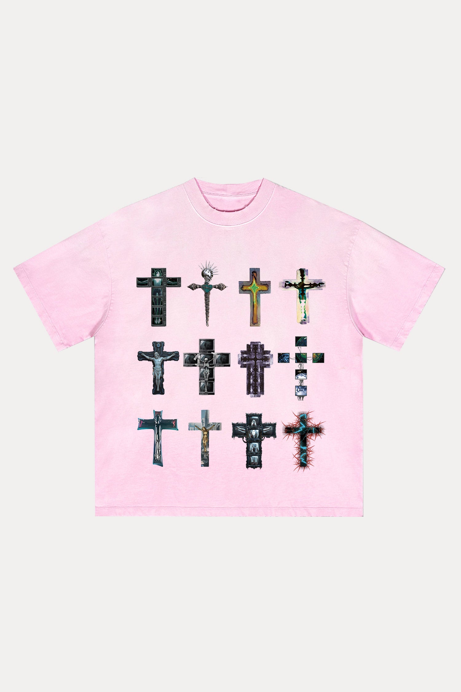 Evilnova Cyber Faith Crosses Distressed Washed T-Shirt-Evilnova