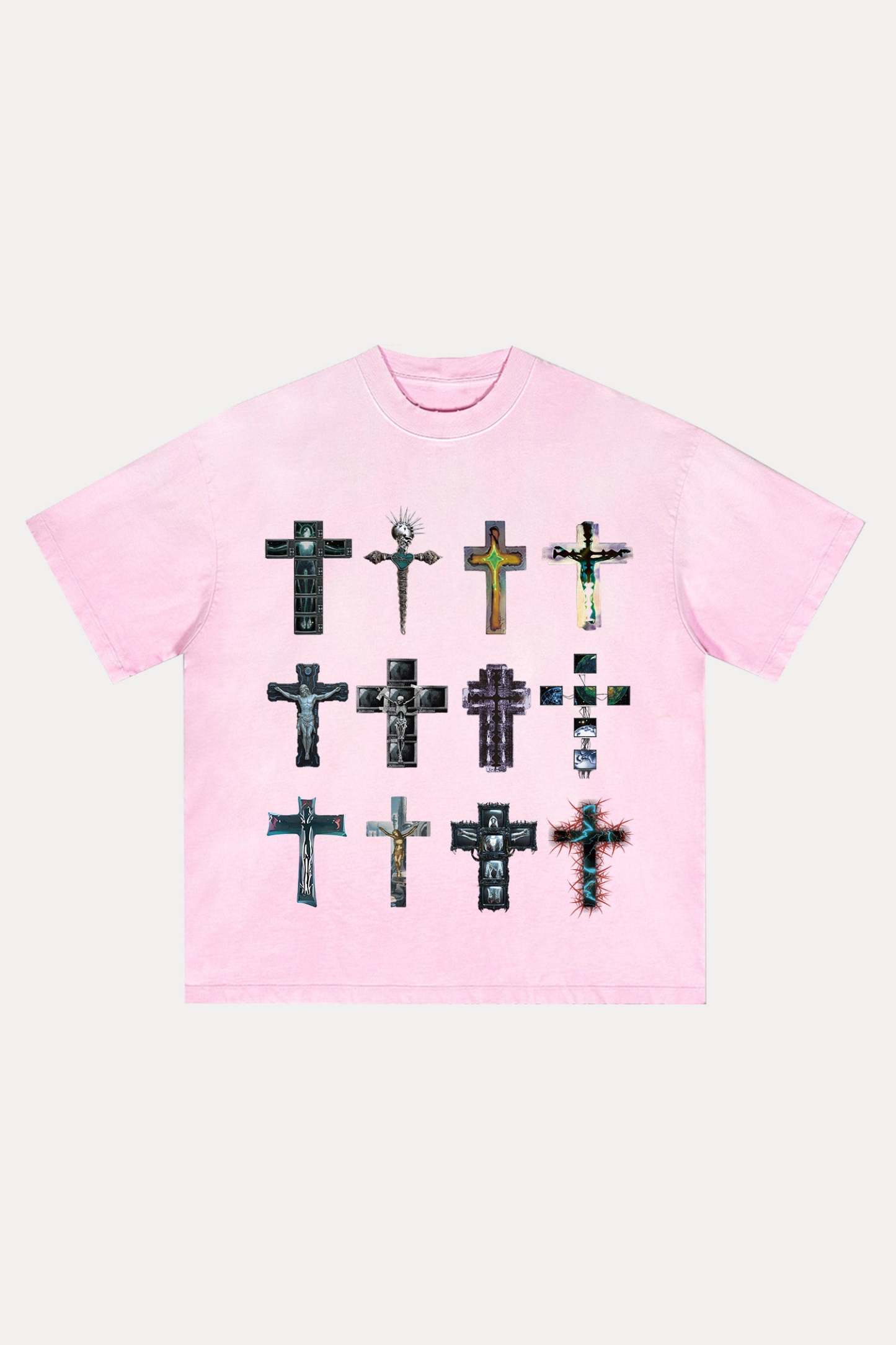 Evilnova Cyber Faith Crosses Distressed Washed T-Shirt-Evilnova