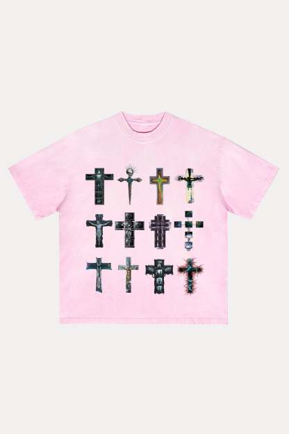 Evilnova Cyber Faith Crosses Distressed Washed T-Shirt-Evilnova