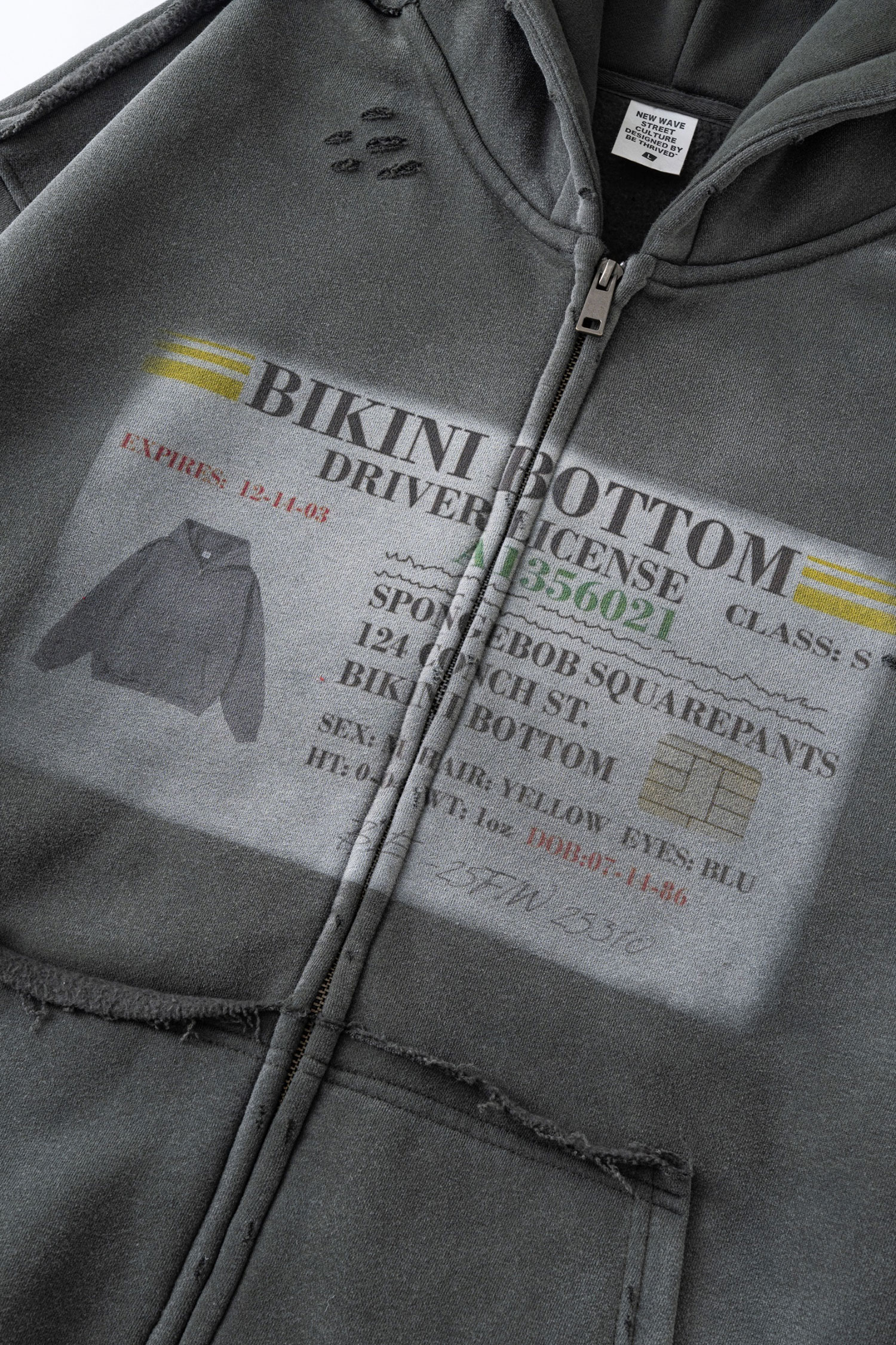 Evilnova BIKINI BOTTOM Distressed Washed Zipper Hoodie