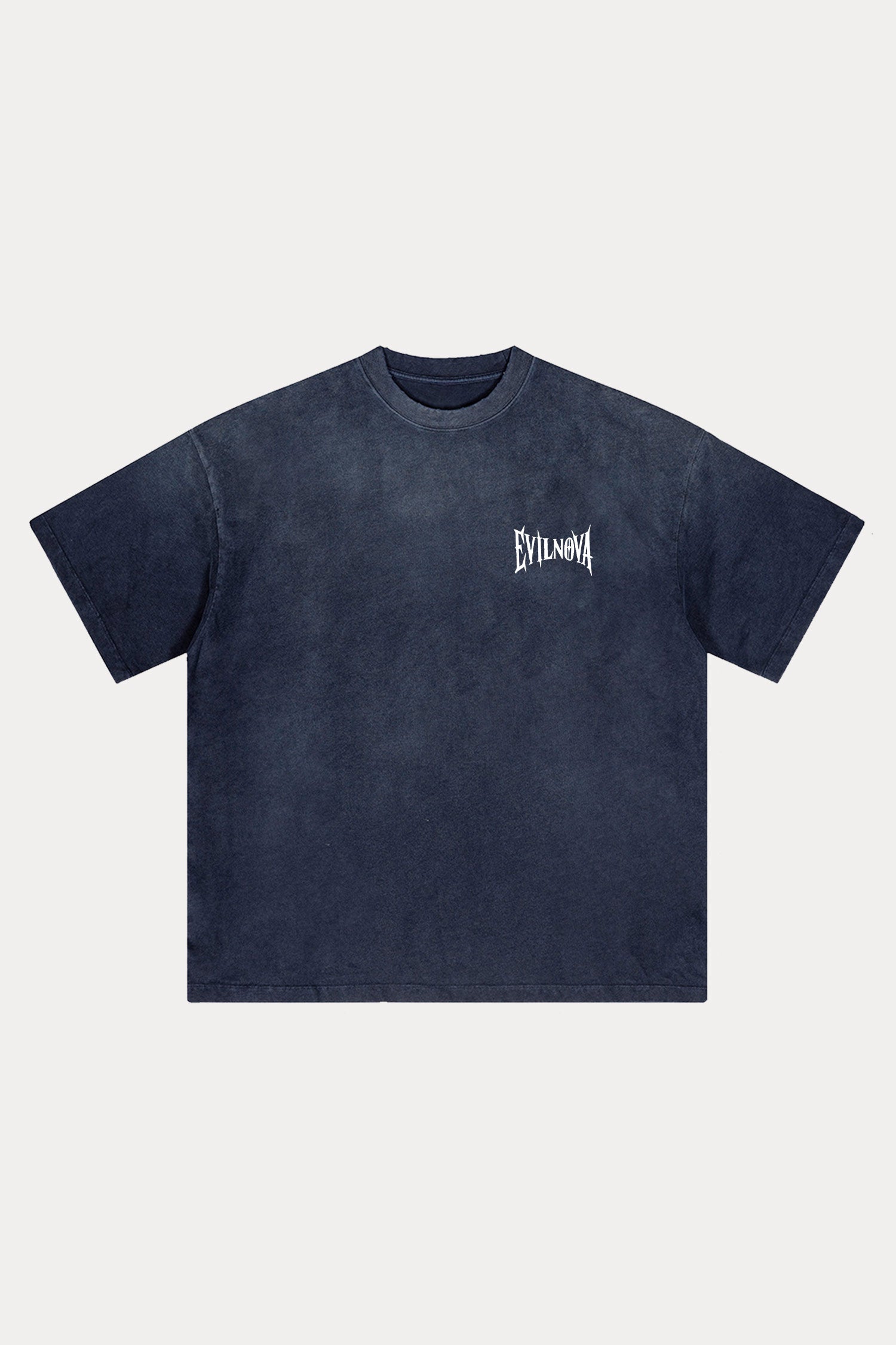 Evilnova Navy Basic Logo Distressed Washed T-Shirt-Evilnova