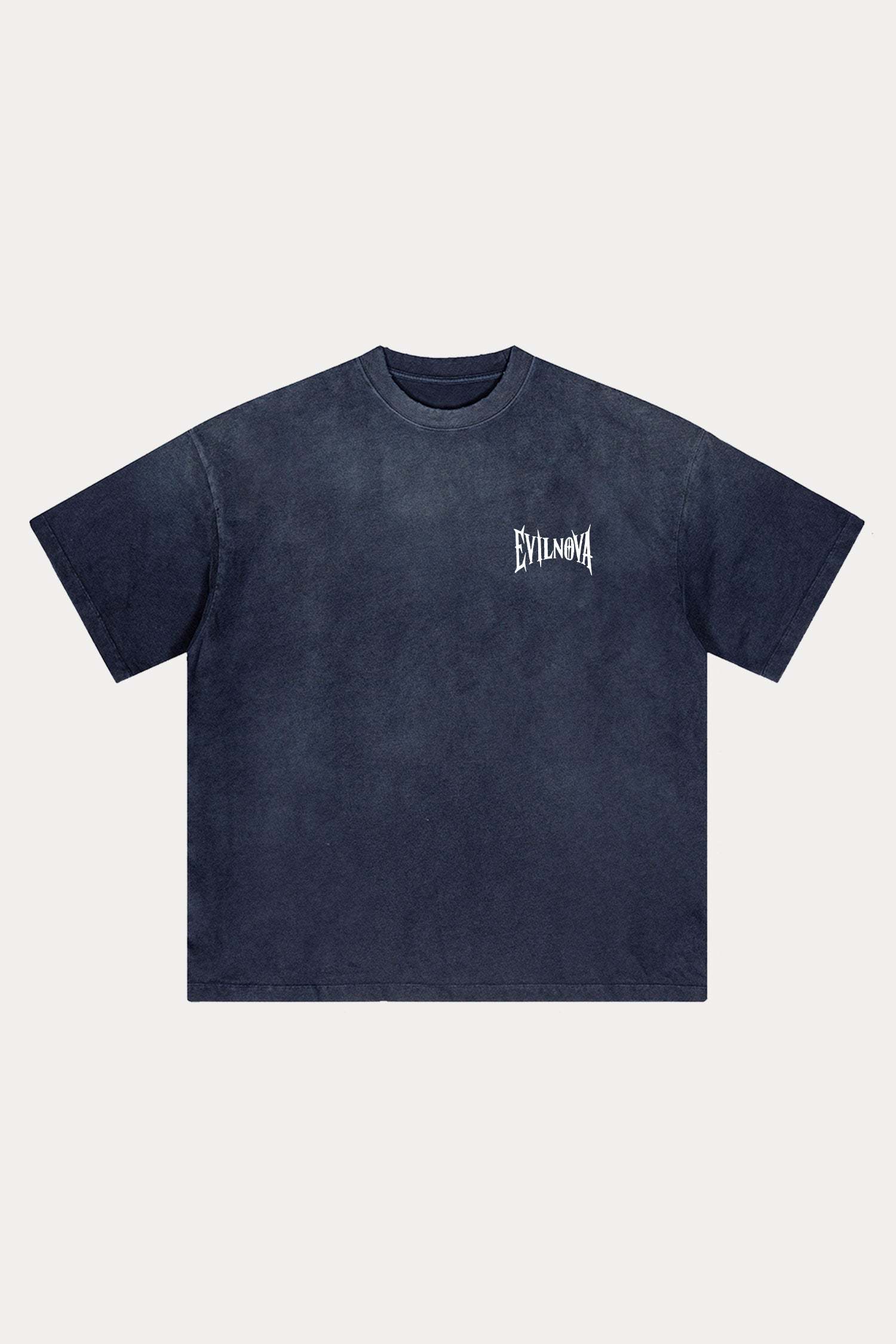 Evilnova Navy Basic Logo Distressed Washed T-Shirt-Evilnova