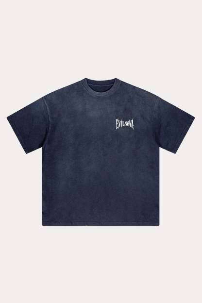 Evilnova Navy Basic Logo Distressed Washed T-Shirt-Evilnova