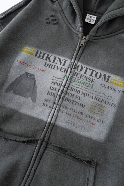 Evilnova BIKINI BOTTOM Distressed Washed Zipper Hoodie