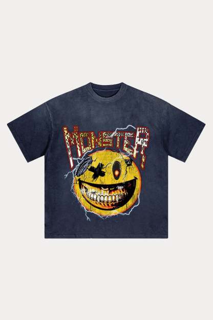 Evilnova Monster Distressed Washed T-Shirt-Evilnova