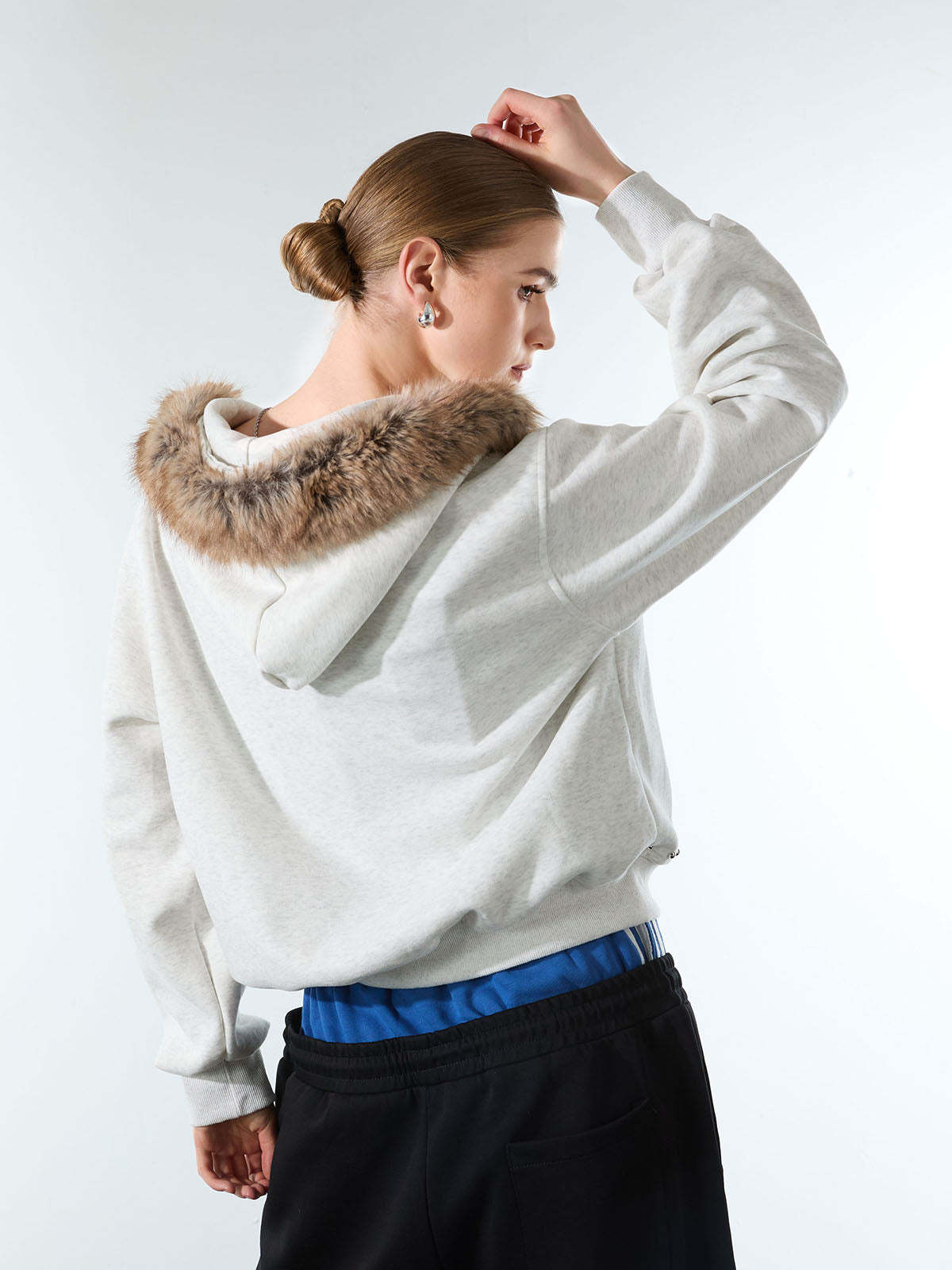 Evilnova Retro Fur Collar Cartoon Pattern Zip Up Hoodie