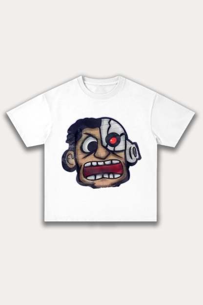 Evilnova Rage Cartoon Characters Cotton Oversize T-Shirt-Evilnova