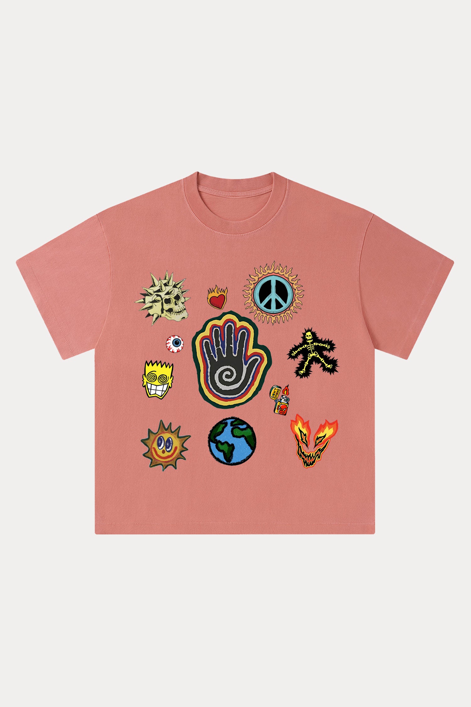 Evilnova Cartoon Elements Washed Streetwear T-Shirt-Evilnova