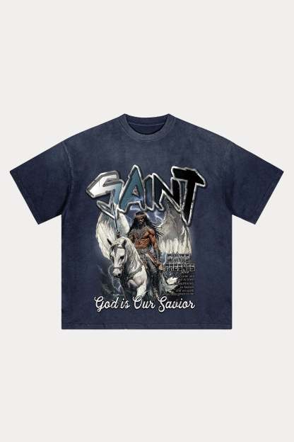 Evilnova Saint Distressed Washed T-Shirt-Evilnova