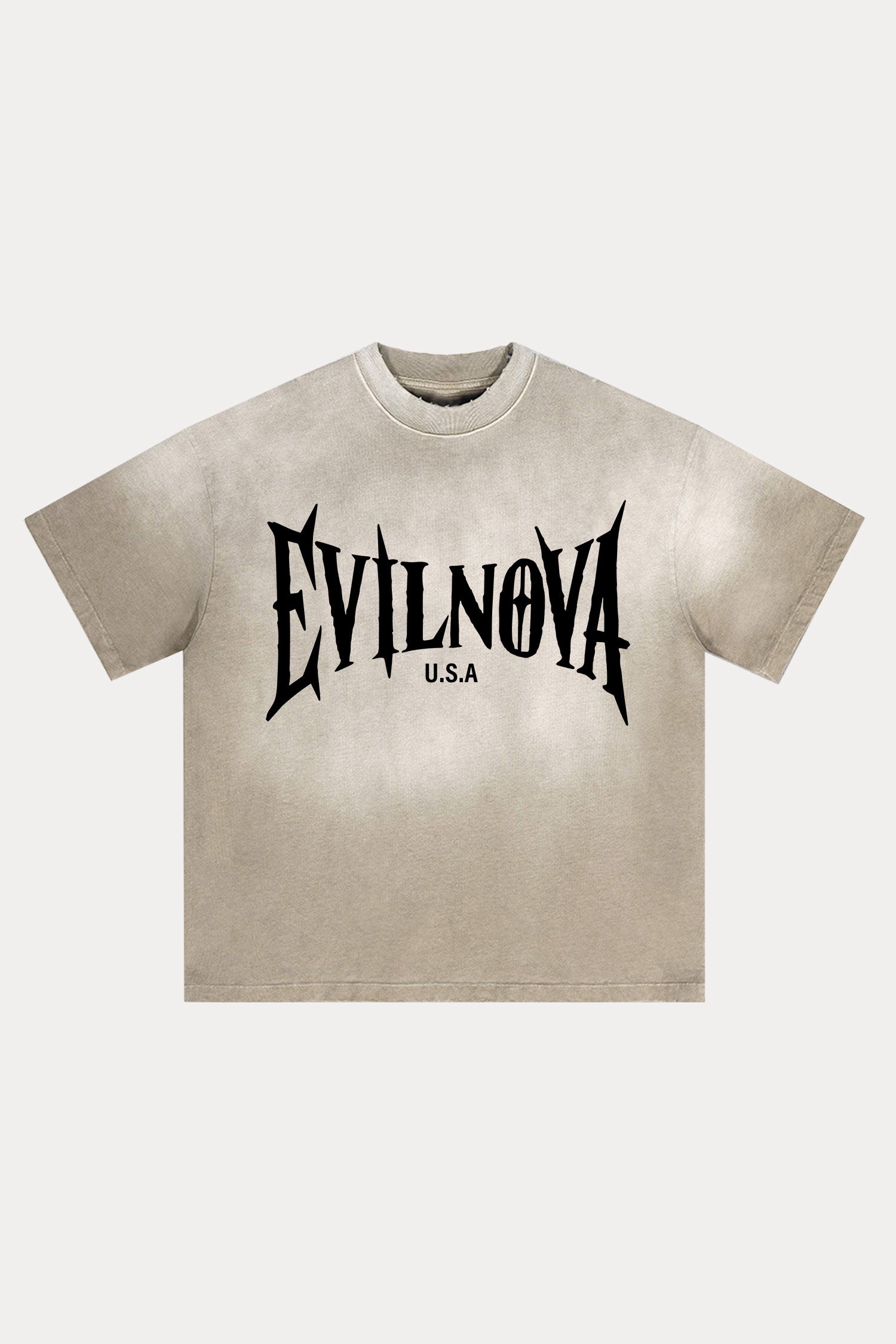 Evilnova Sand U.S.A Logo Distressed Washed T-Shirt-Evilnova