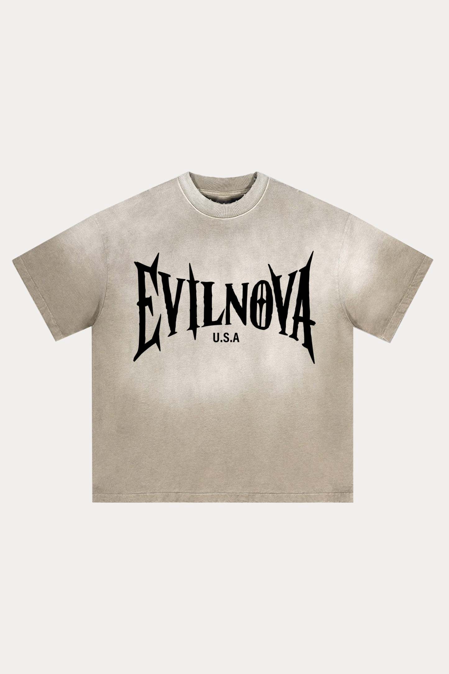 Evilnova Sand U.S.A Logo Distressed Washed T-Shirt-Evilnova