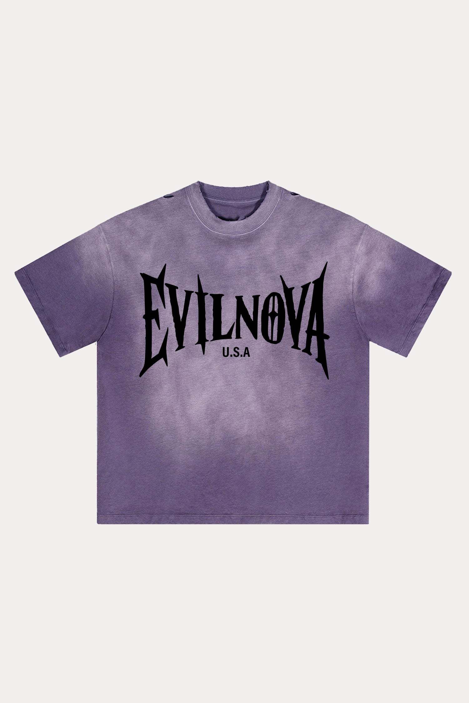 Evilnova Grape Purple U.S.A Logo Distressed Washed T-Shirt-Evilnova