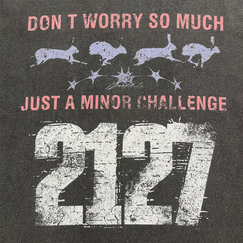 Evilnova Don't Worry So Much Washed Fake Two-Piece Print Long Sleeve Tee