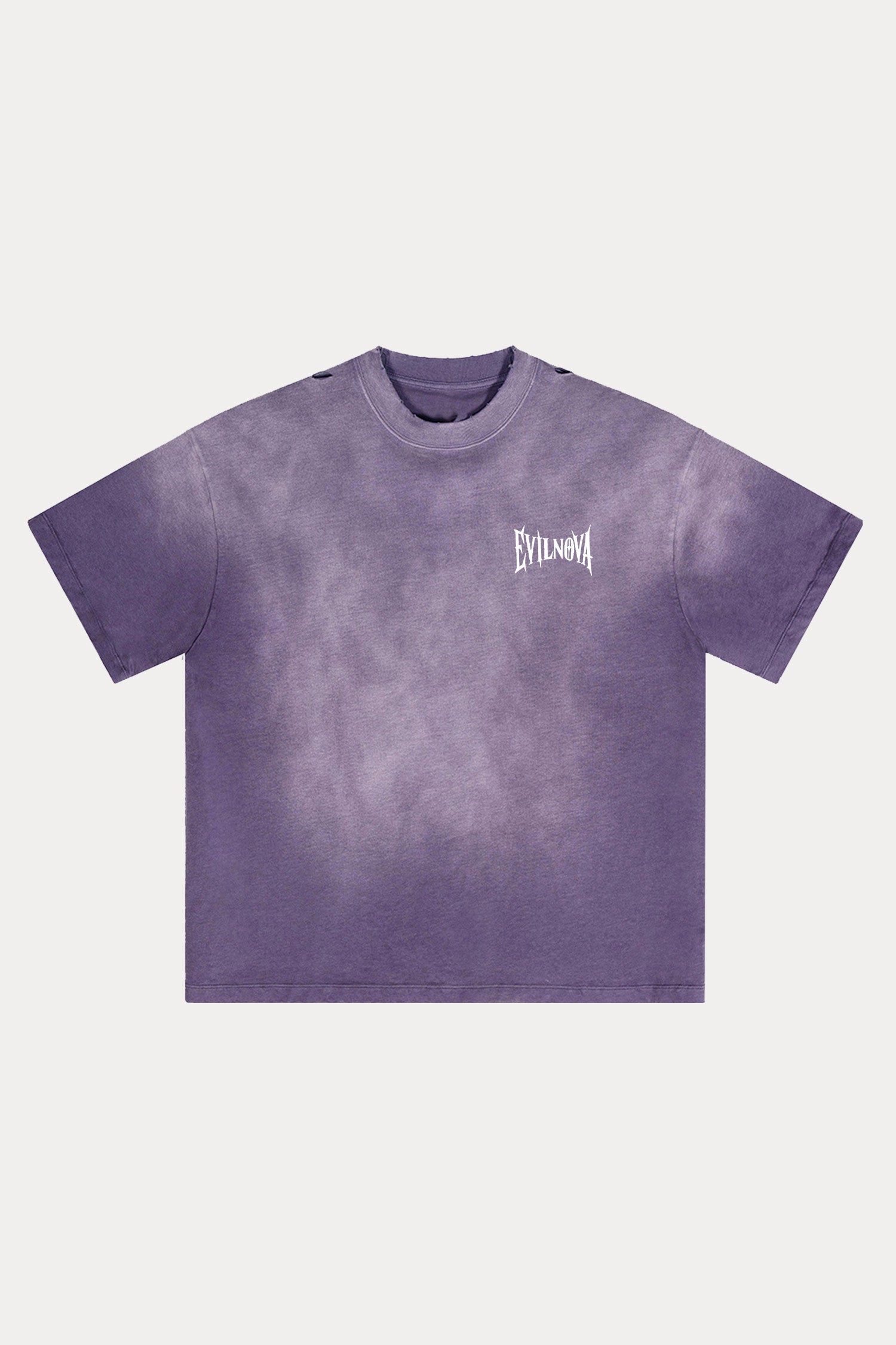 Evilnova Grape Purple Basic Logo Distressed Washed T-Shirt-Evilnova