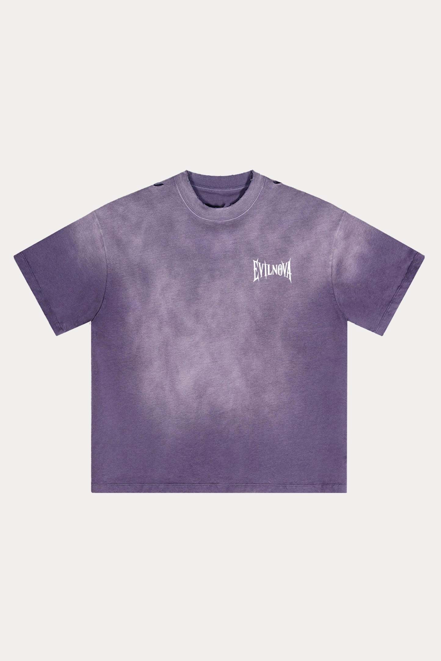Evilnova Grape Purple Basic Logo Distressed Washed T-Shirt-Evilnova