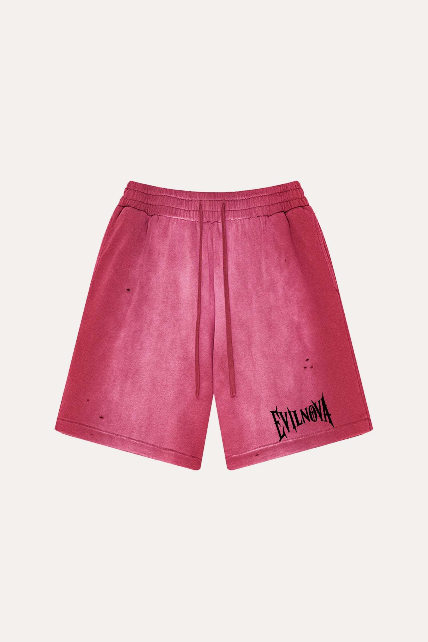 Evilnova Vintage Red Washed Distressed Tank Top & Sweatshorts Set-Evilnova