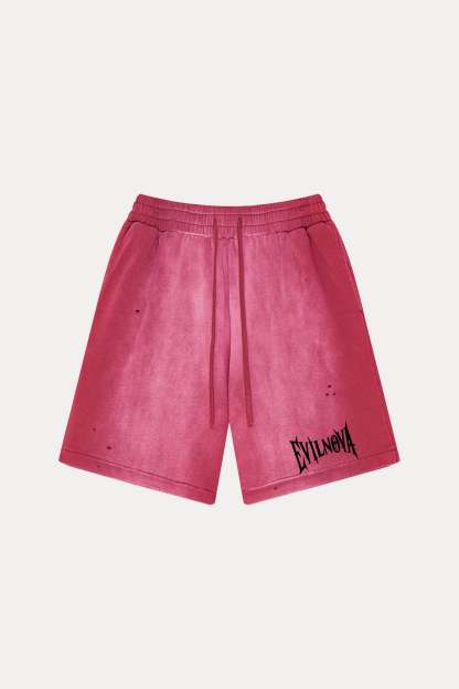 Evilnova Vintage Red Washed Distressed Tank Top & Sweatshorts Set-Evilnova