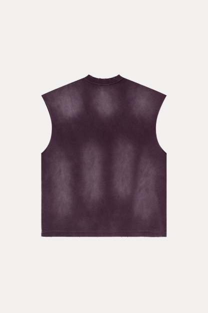 Evilnova Vintage Purple Washed Distressed Tank Top & Sweatshorts Set-Evilnova