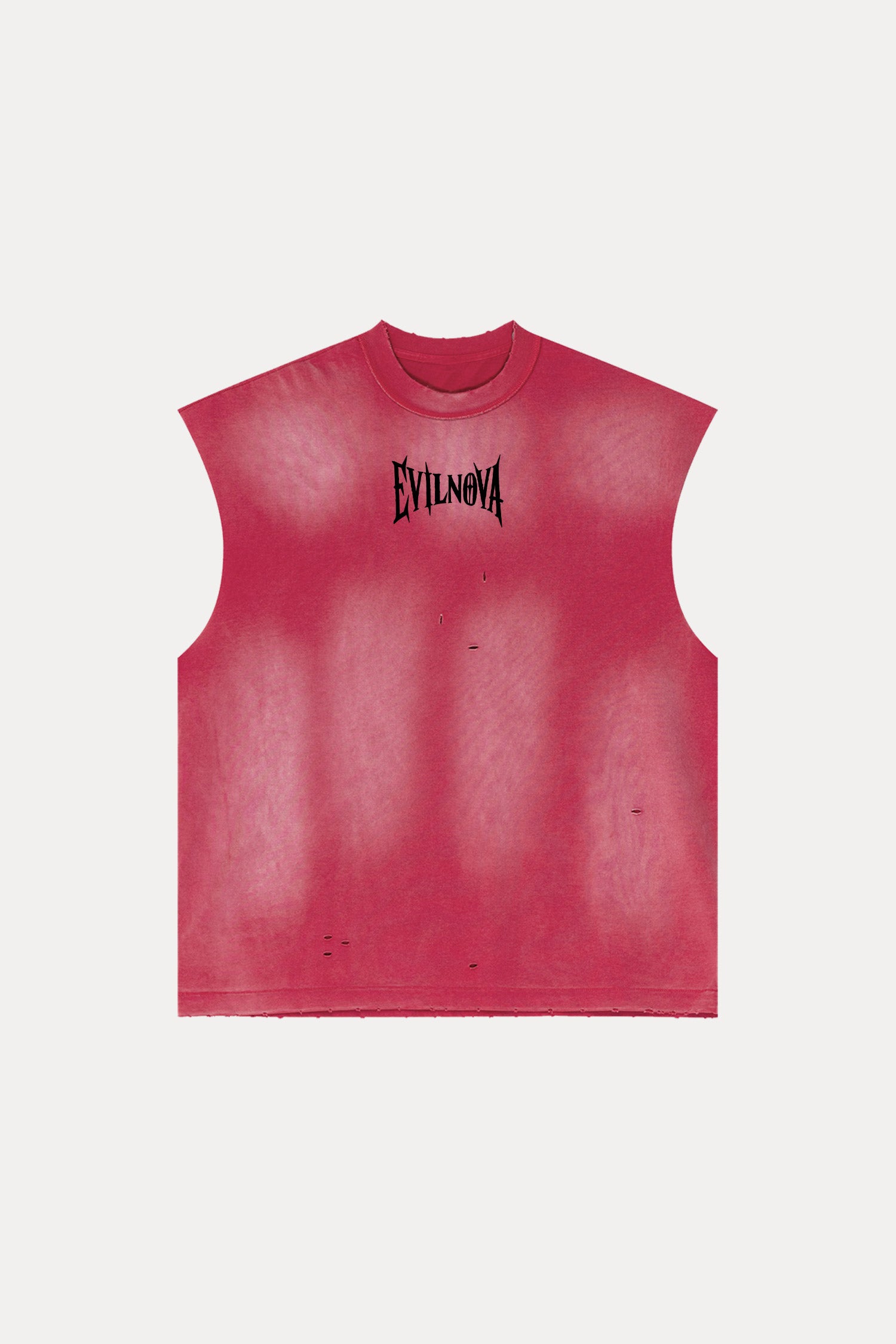 Evilnova Vintage Red Washed Distressed Tank Top & Sweatshorts Set-Evilnova