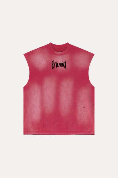 Evilnova Vintage Red Washed Distressed Tank Top & Sweatshorts Set-Evilnova