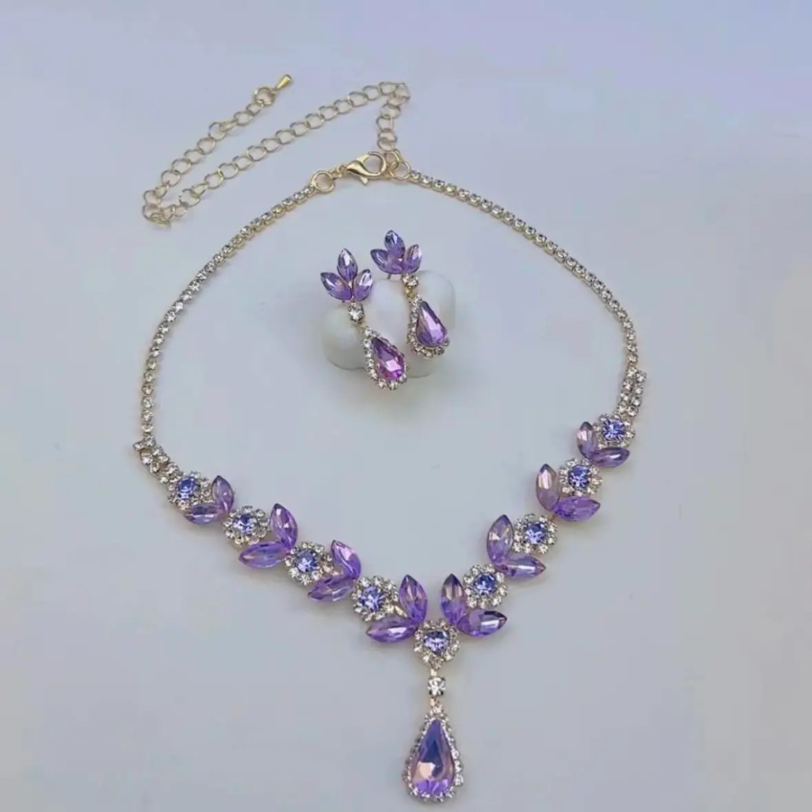 💎New diamond teardrop necklace and earrings set