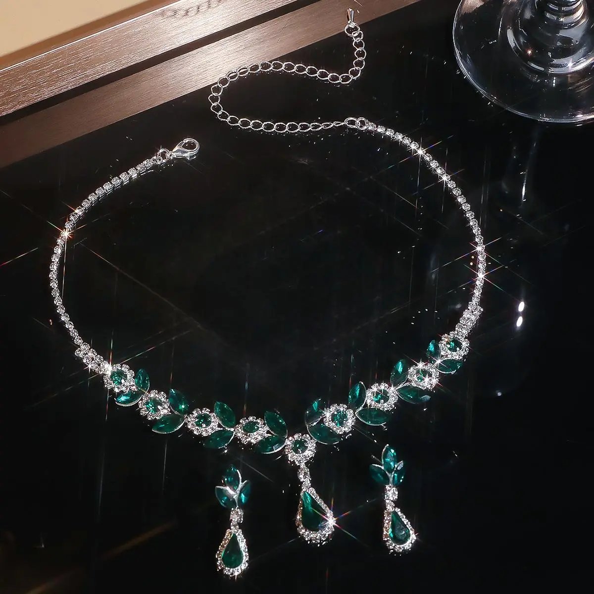 💎New diamond teardrop necklace and earrings set