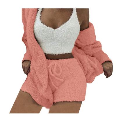 Womens Sexy Fuzzy 3 Piece Outfits Pajamas Loungewear