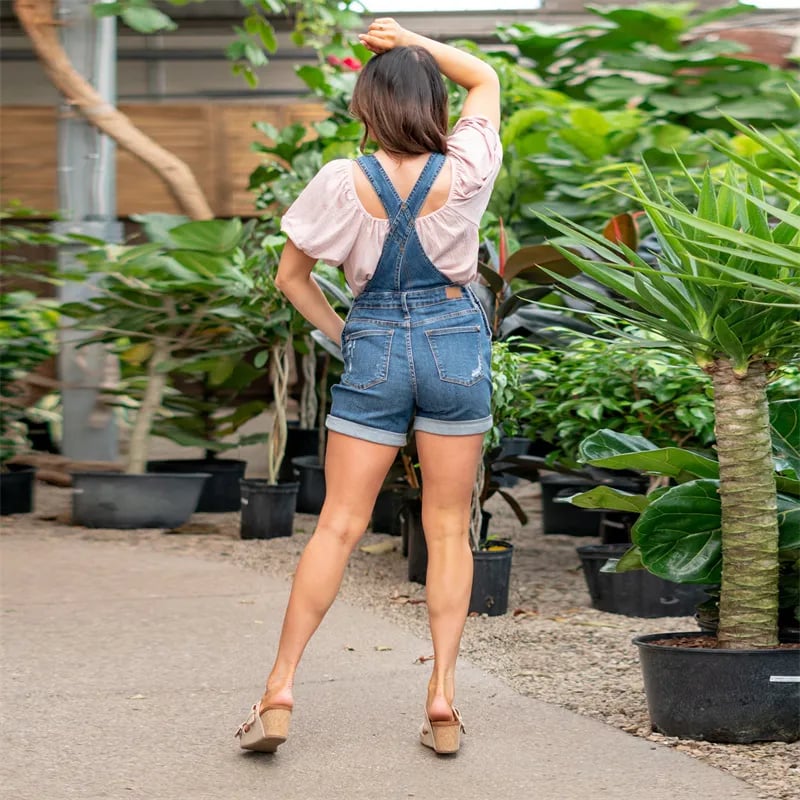 Denim Overall High Rise Shorts