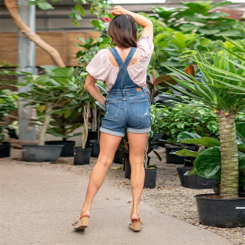 Denim Overall High Rise Shorts