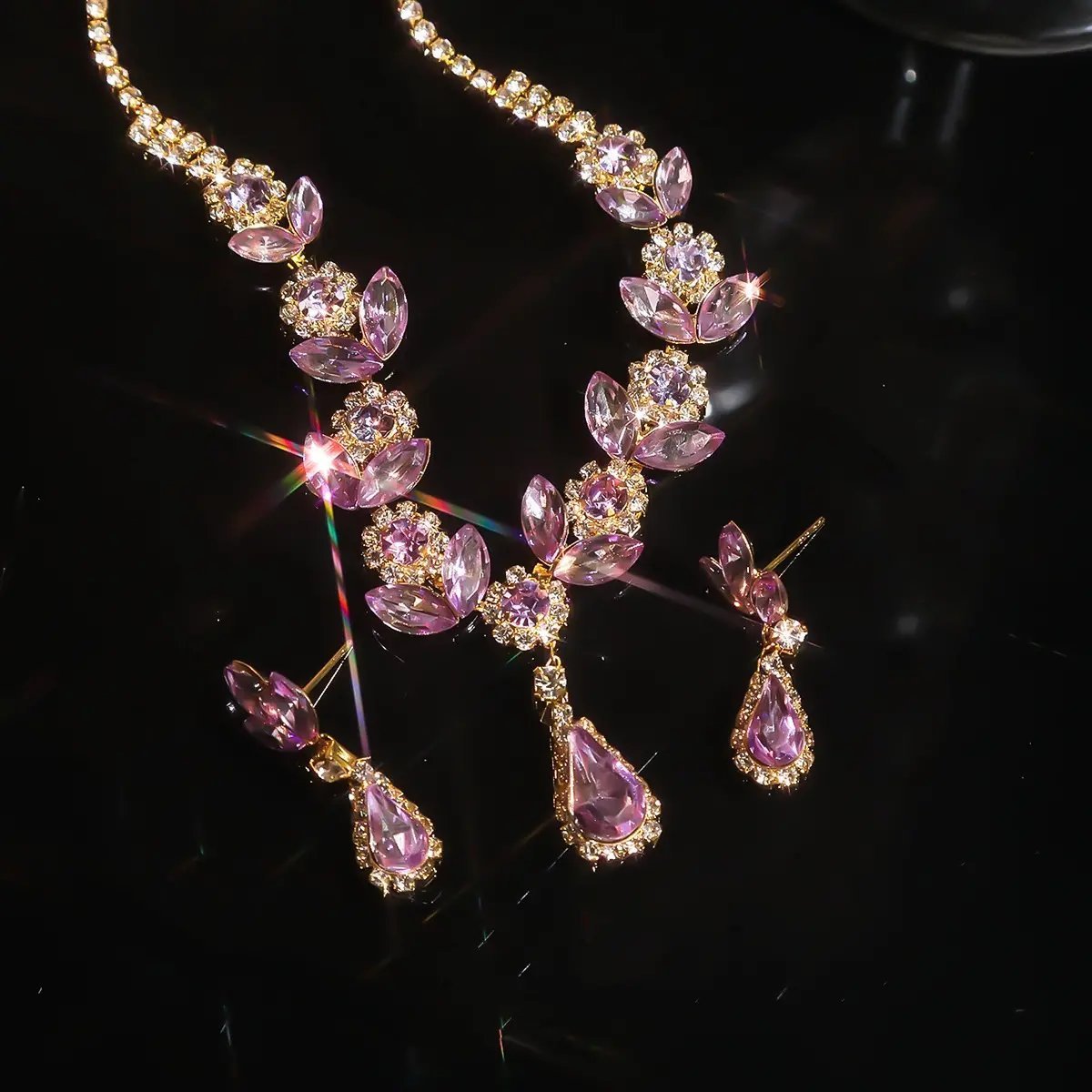 💎New diamond teardrop necklace and earrings set