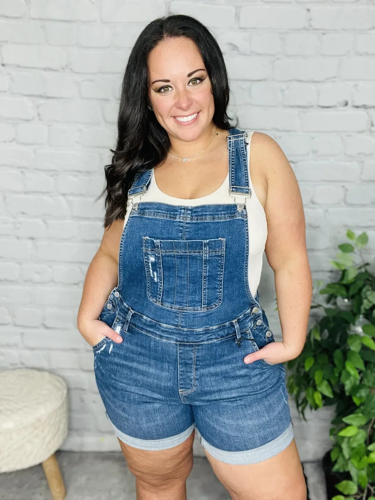 Denim Overall High Rise Shorts