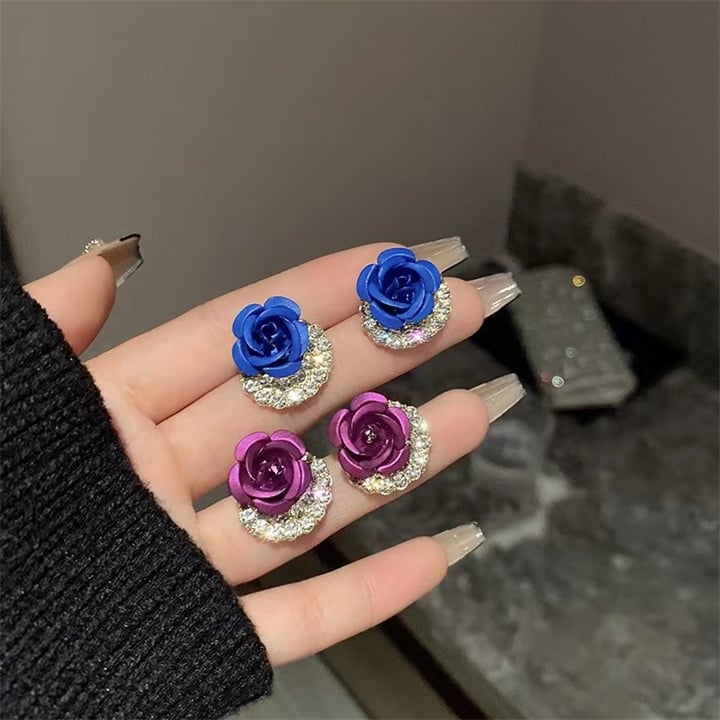 🌹Diamond Rose Earrings Floral Blooming 3D Carved
