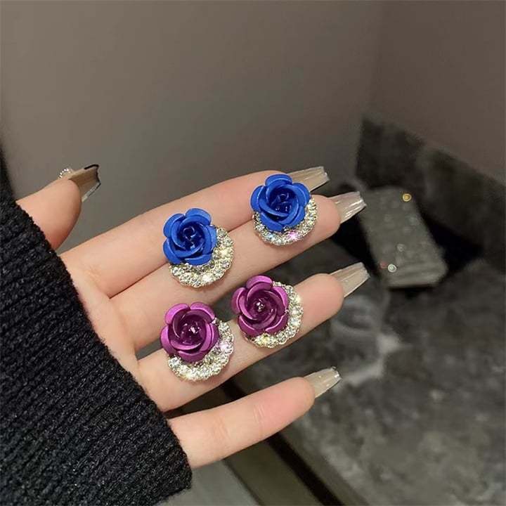 🌹Diamond Rose Earrings Floral Blooming 3D Carved