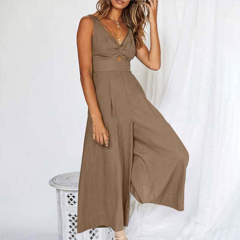 V Neck Cutout High-Waist Jumpsuits(Buy 2 free shipping)