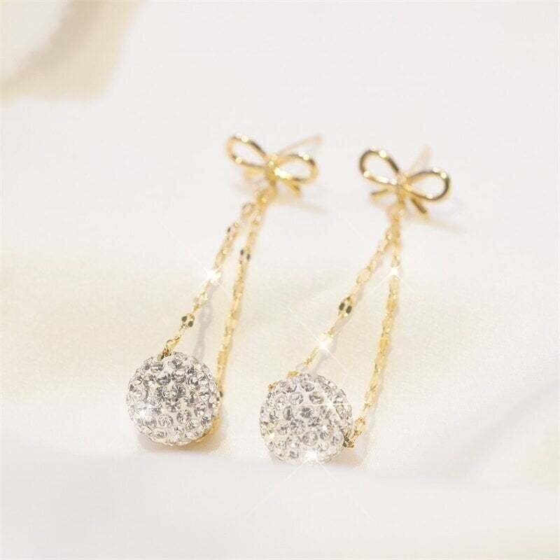 Bow Diamond Ball Earrings